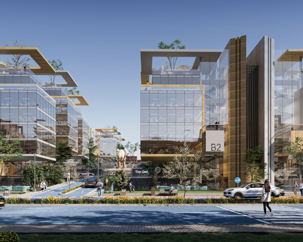 Mixed-use building with aluminium windows and doors